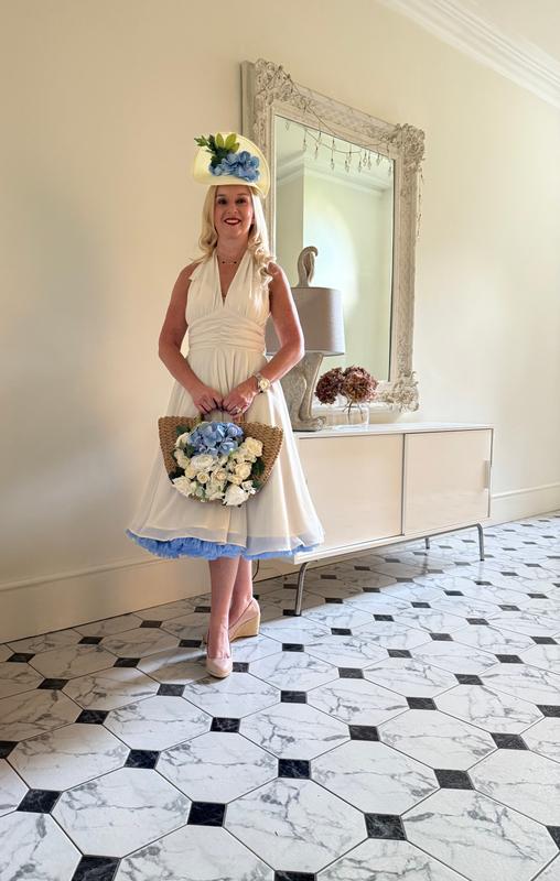 sachin and babi light blue dress 1950s Ivory Chiffon Halterneck Marilyn Monroe Swing Dress Vintage Inspired  Plunge V Neck Full Circle Prom Dress – Pretty Kitty Fashion