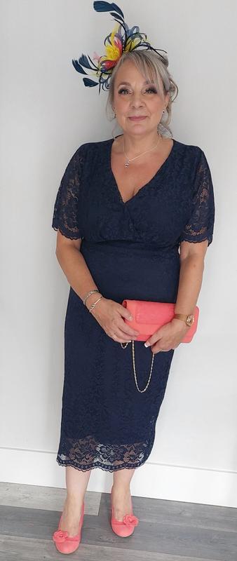 Navy Blue Vintage Lace Detail Bodycon Midi Pencil Dress  Pretty Kitty  Fashion