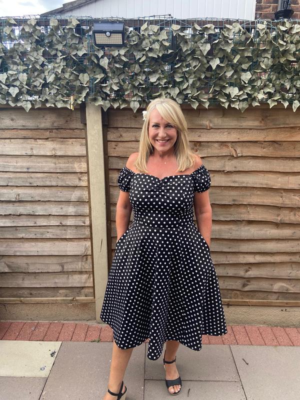 Black and white shop polka dot bardot dress