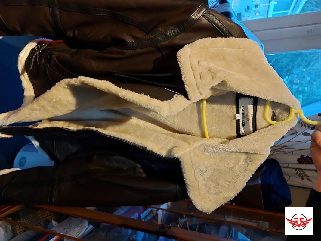 B3 flight leather Jacket with faux shirling- Brown | Feather Skin