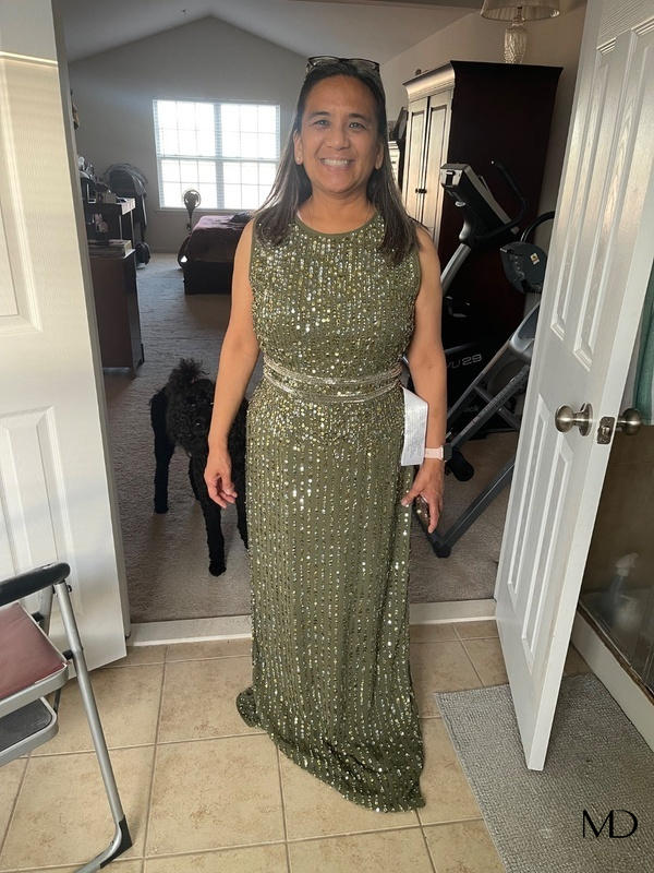 mac duggal green sequin dress Ieena for Mac Duggal - Green Sequined Long Sleeve Gown