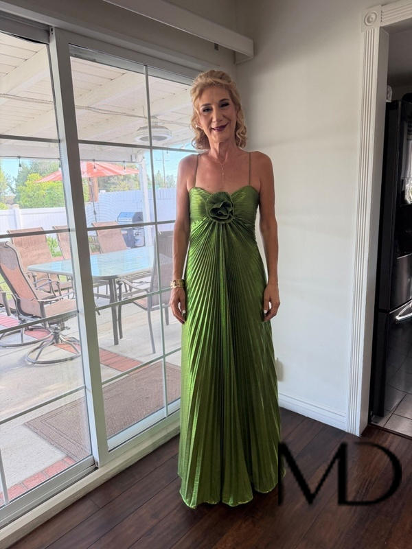 metallic green dress Pleated Gown With 3D Flower global-season_l1-PF24