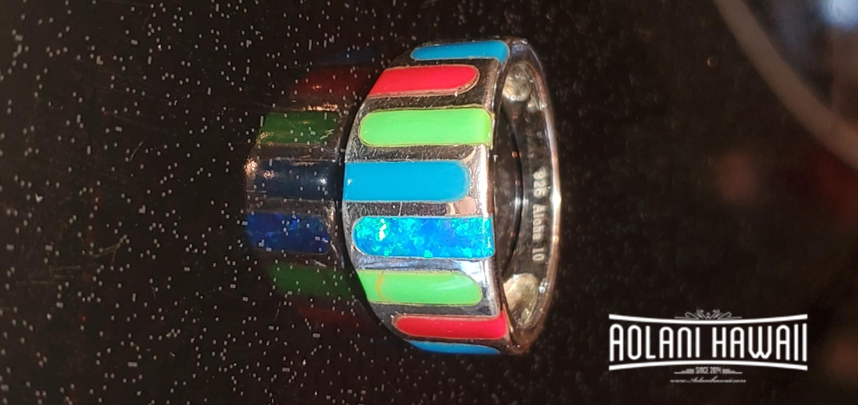 Sterling Silver Rainbow Mosaic Stone Inlay Ring – Aolani Hawaii