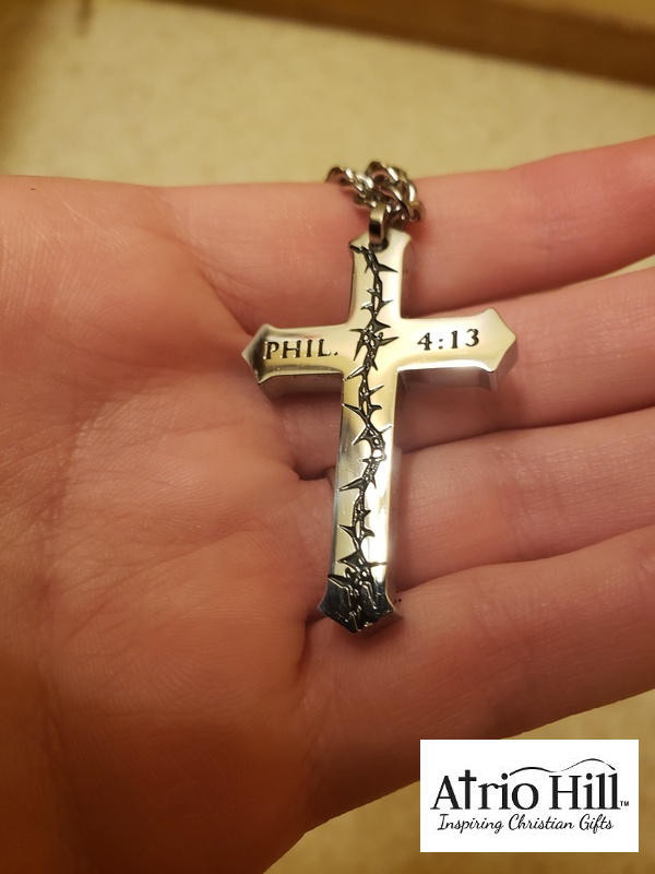 Men's Stainless Steel Philippians 4:13 Crown Of Thorns Necklace
