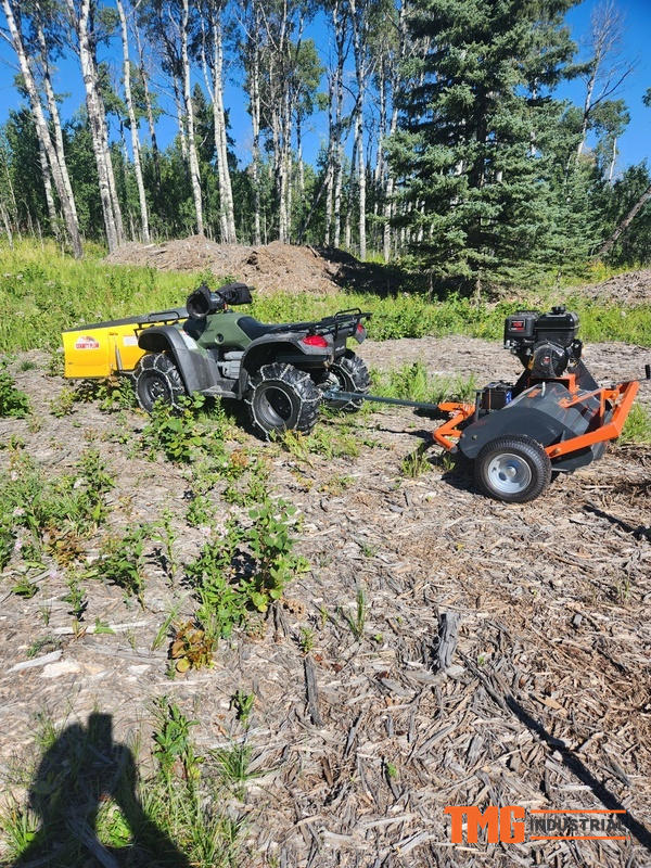 TMG Industrial 40 ATV Tow Behind Offset Flail Mower Briggs Stratton 13.5 HP Engine Adjustable Mowing Height 15 Cut Capacity TMG AFM40