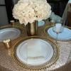 real user review 6 Pack Clear / Gold Acrylic Plastic Charger Plates With Gold Beaded Rim 12