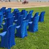 real user review Royal Blue Spandex Stretch Folding Chair Cover, Fitted Chair Cover with Metallic Shimmer Tinsel Back