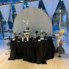 real user review 7.5ft Silver Metallic Shimmer Tinsel Spandex Party Photo Backdrop, 2-Sided Round Wedding Arch Cover