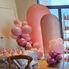 real user review 6ft Blush Rose Gold Shimmer Tinsel Spandex Wedding Arch Cover For Fitted Round Top Chiara Backdrop Stand