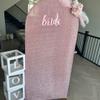 real user review 6ft Blush Rose Gold Shimmer Tinsel Spandex Wedding Arch Cover For Fitted Round Top Chiara Backdrop Stand