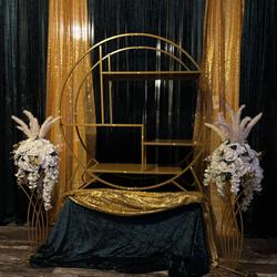 3-Tier Metal Oval Cupcake Dessert Stand 6.5ft Gold Arch Shelf Rack Style - Sturdy Large Floor Standing Cake Display Stand for Birthdays Banquets & Modern Celebrations