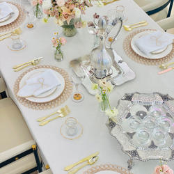 Wired Metal Charger Plate 14" Round Gold with Acrylic Crystal Beads - Glamorous Decorative Dinner Charger Tableware