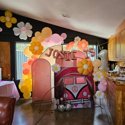 Gold Metal Round Top Double Arch Wedding Backdrop Stand, Flower Balloon Frame Ceremony Arbor 8ft Tall