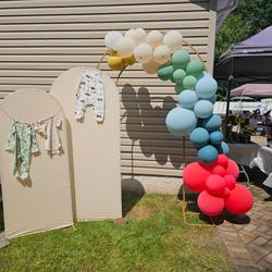 Gold Metal Round Top Double Arch Wedding Backdrop Stand, Flower Balloon Frame Ceremony Arbor 8ft Tall