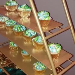 Matte Gold Metal 3-Tier Cupcake Stand, Hexagon Dessert Holder, Appetizer Display 21"