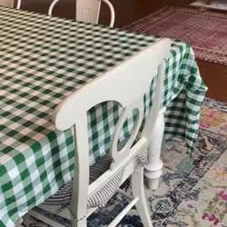 White/Green Seamless Buffalo Plaid Rectangle Tablecloth, Checkered Polyester Tablecloth 60"x126"