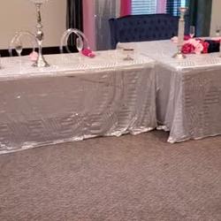 Silver Seamless Diamond Sequin Rectangular Tablecloth 90"x132" for 6 Foot Table With Floor-Length Drop