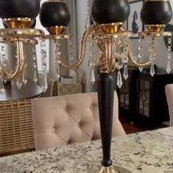 Gold/Black 5 Arm Metal Tealight Votive Candelabra Candle Holder Centerpiece 25"