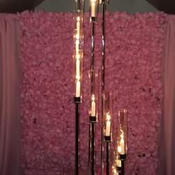 Silver 12 Arm Cluster Taper Candle Holder With Clear Glass Shades, Large Candle Arrangement 57"