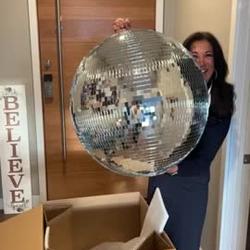 Large Silver Foam Disco Mirror Ball With Hanging Swivel Ring, Holiday Party Decor 24"