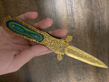 BLADES NOW Gothic Gold Ornate Stiletto Spring Assisted Pocket Knife Review