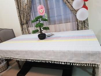 Kitchen Groups Three-tone Plaid Decorative Linen Tablecloth With Tassel Review