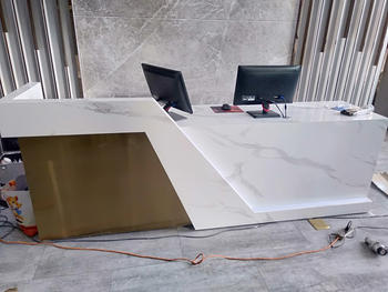 m2display Larger Reception Desk for Salon Spa Store Hotel (1.5~3m) with LED in Real Marble/ White Painting & Gold SS/ Wood Veneer - M2 Retail Review