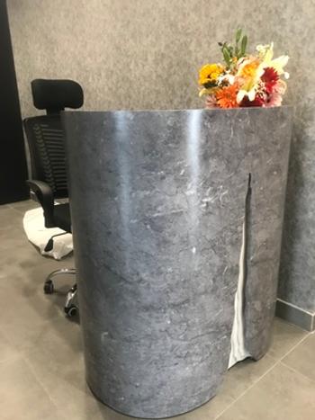 m2display Small Curved Reception Counter Store Font Desk in Grey Marble Reception Counter Table for All Purpose Review