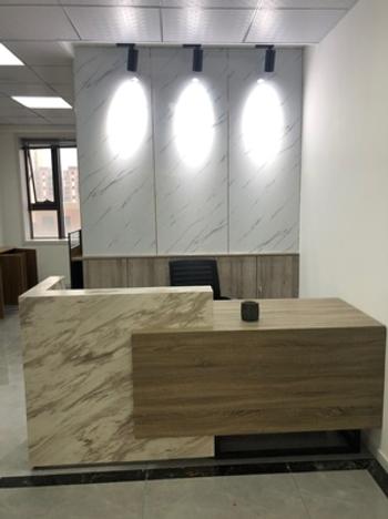 m2display Imitation Marble & Wood Big Reception Desk for Sales Modern Large Front Desk with Black Metal Feet Review