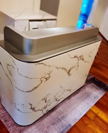 m2display 1.4m Long Curved Luxury White Marble Laminate Reception Desk Till Counter for Retail Store Review