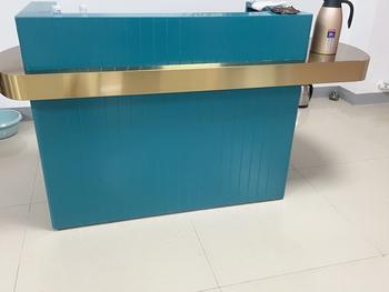m2display Simple & Modern Spa Reception Desk Counter for Fashion Stores Beauty Salon Shop in Reeded Wood & Gold Stainless Steel - M2 Retail Review