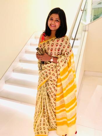 CHHAPA CHANDERI SAREE - Guddiya Yellow Saree Review