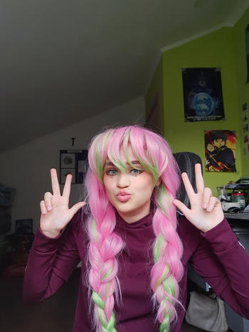 Uwowo Cosplay Uwowo Demon Slayer: Kimetsu no Yaiba Kanroji Mitsuri Cosplay Wig 85cm Long Pink Green Gradient Wig Review