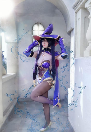 Uwowo Cosplay 【In Stock】Uwowo Game Genshin Impact Plus Size Cosplay Mona Megistus Astral Reflection Costume Cute Enigmatic Astrologer Bodysuit Review