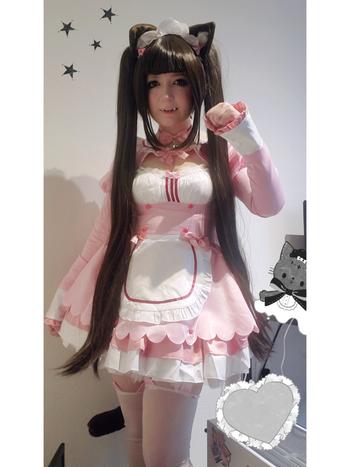 Uwowo Cosplay 【In Stock】Uwowo Game Nekopara vol.4 Chocola Maid Dress Cosplay Costume Cute Pink Dress Review