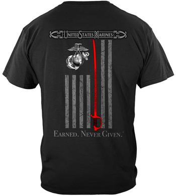 Shop Erazor Bits Marine Corps USMC Thin Red Line American Flag Earned Never Given Premium Hooded Sweat Shirt Review