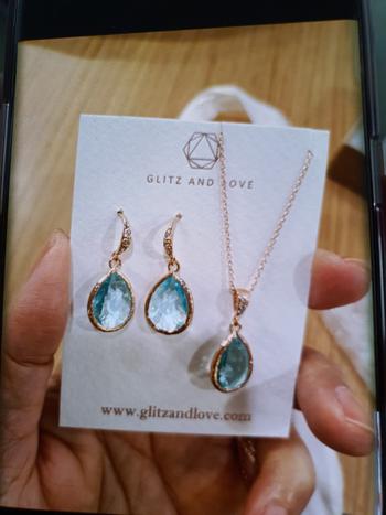 Glitz & Love Rose Gold Aquamarine Teardrop Earrings and Necklace Review