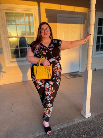 Curvy Sense Plus Size Rosewood Print Jumpsuit - Black Review