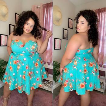 Curvy Sense Plus Size Amaryllis Floral  Flare Dress - Green Review