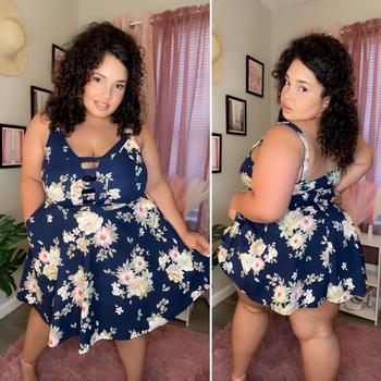 Curvy Sense Plus Size Caged Fit & Flare Floral Dress -Navy Review