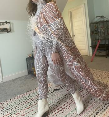 AMEKANA.COM Hazel Print Bodysuit Feather Set With Cape(Ready To Ship) Review