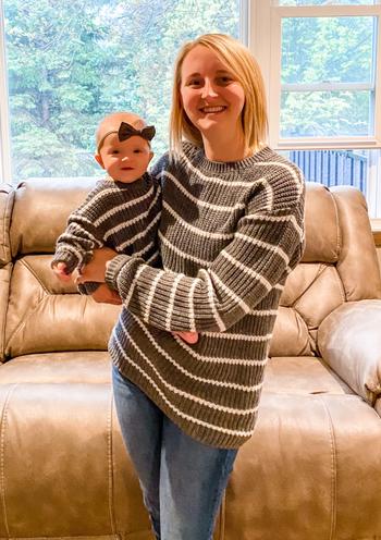 Bailey's Blossoms Brooke Sweater - Gray & White Striped Review