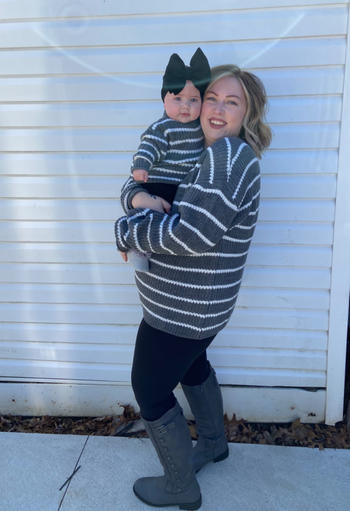 Bailey's Blossoms Brooke Sweater - Gray & White Striped Review