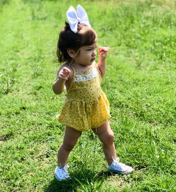 Bailey's Blossoms Felicity Lace Back Bubble Romper - Mustard Floral Review
