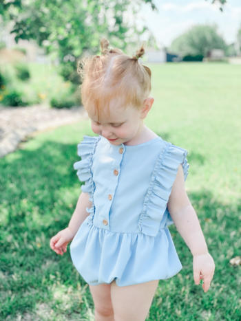 Bailey's Blossoms Madeline Ruffle Front Bubble Romper - Stormy Weather Gray Review