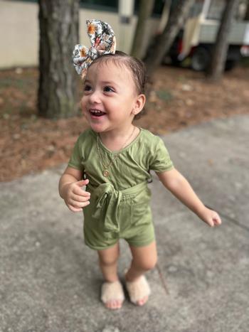 Bailey's Blossoms Samantha Short Sleeve Shorty Romper - Olive Review