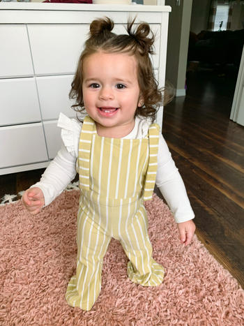 Bailey's Blossoms Kellyn Bell Bottom Suspender Jumpsuit - Mustard Stripe Review