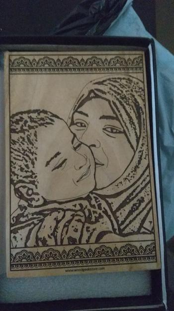Woodgeek store Wood Engraved Photo Of Mom & Child - Wooden Poster Review