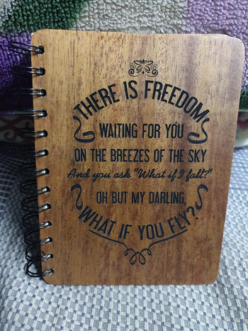 Woodgeek store What if i fall? But my darling, what if you fly? - Personalized Wooden Notebook Review