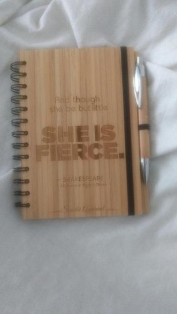 Woodgeek store Though she be but little, she is fierce - Personalized Wooden Notebook Review